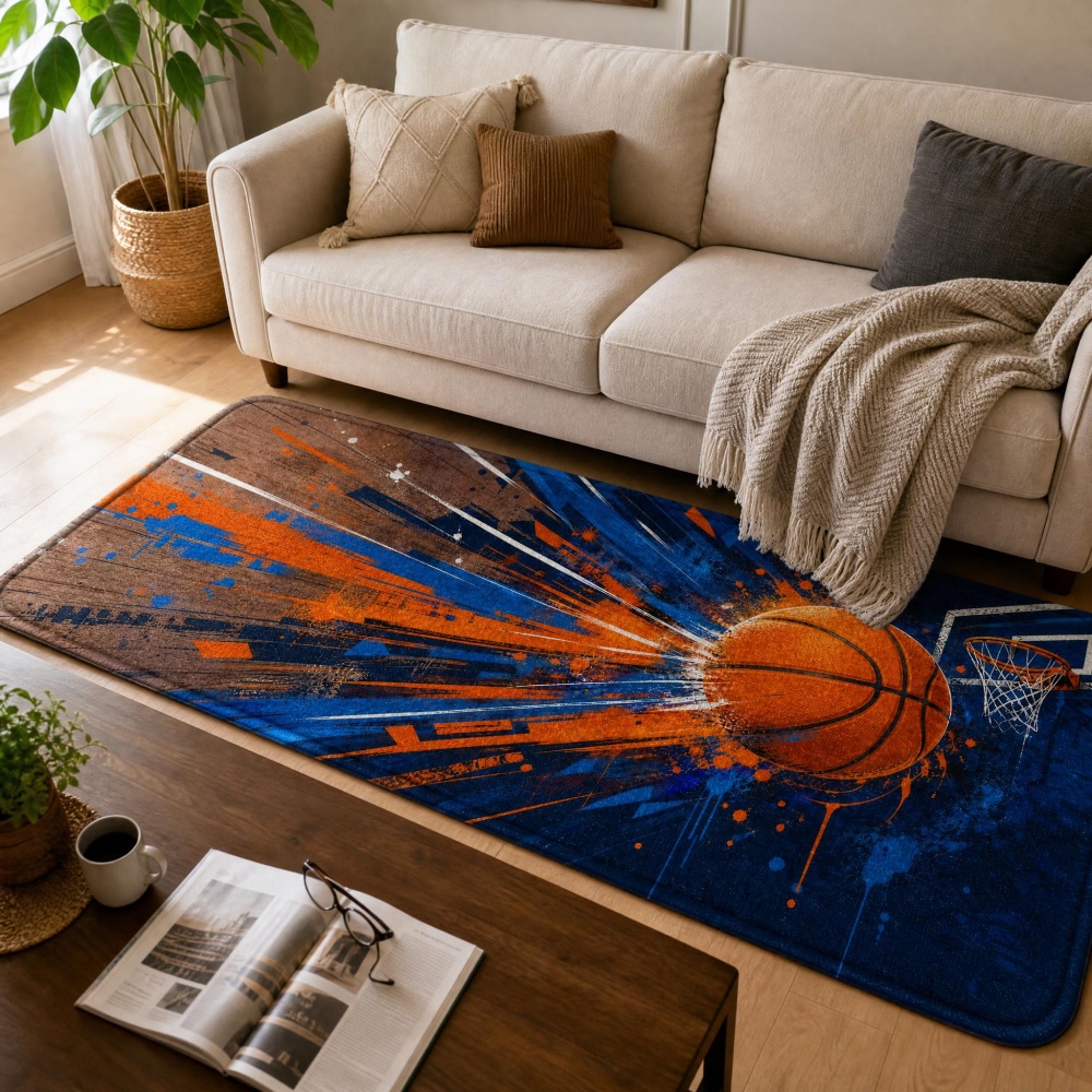 Outdoor Sport Live - Graffiti Splash Basketball Flannel Rug, Colorful